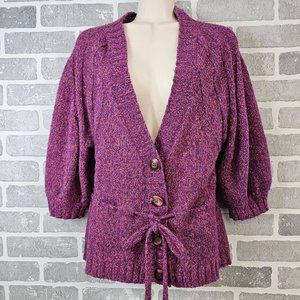 J.Jill Cardigan Sweater Womens Small‎ Purple Belted Balloon Sleeve Soft Layers